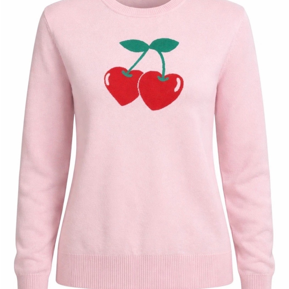 NWT Pink Rose Cherry Crewneck Sweater size small cherry design Valentine’s Day